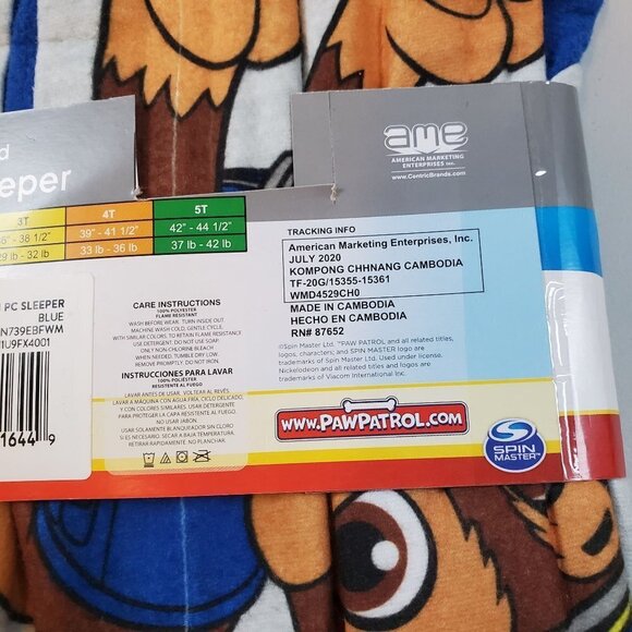 Nickelodeon Paw Patrol Blanket Sleeper Sleep & Play Boys 2T NWT Full Zip - Picture 8 of 10